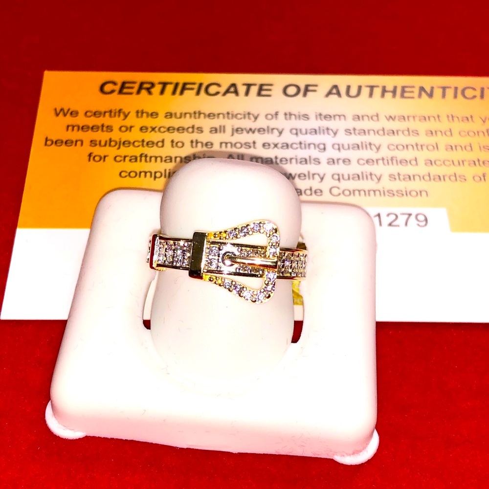 10k solid real gold luxury deisgner buckle ring, Swarovski Crystal real gold